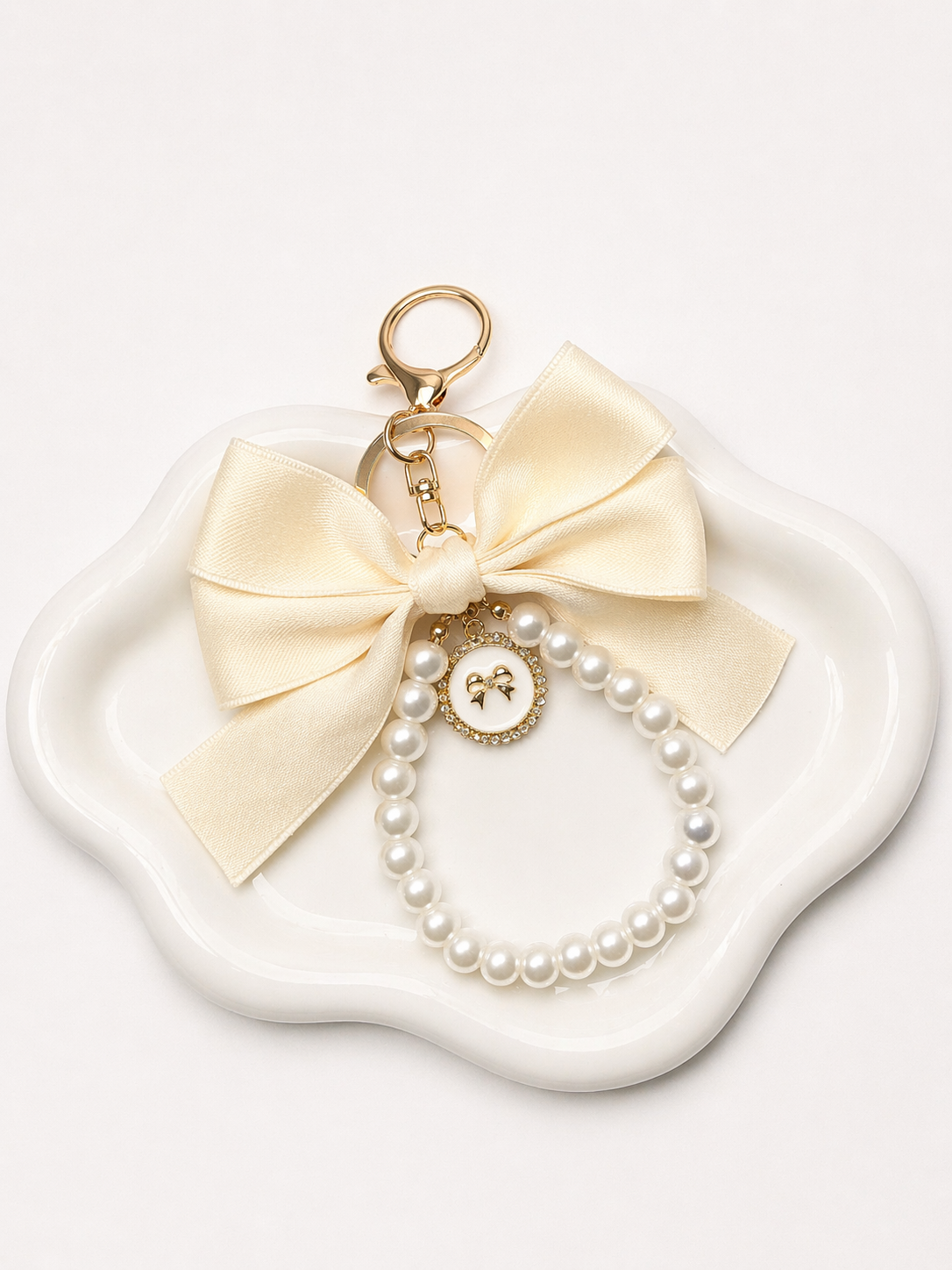 Coquette Pearl Bow Charm Keychain