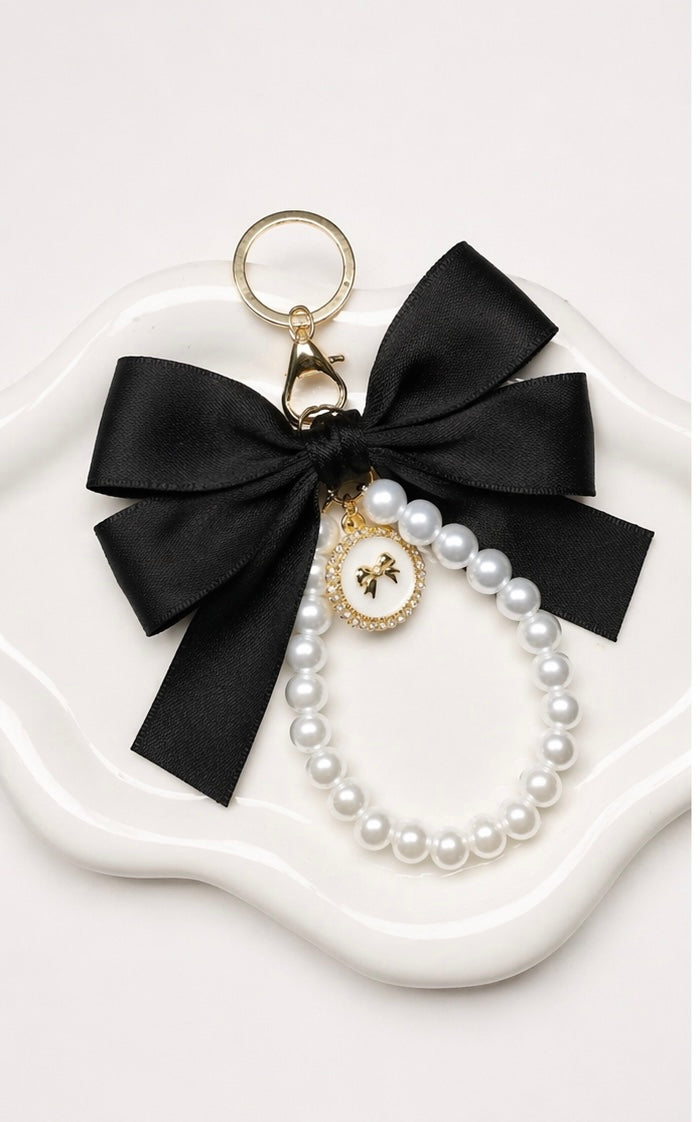 Coquette Pearl Bow Charm Keychain