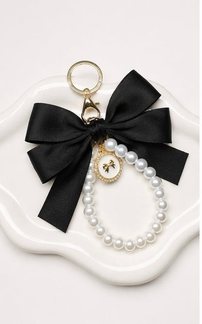 Coquette Pearl Bow Charm Keychain