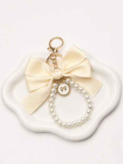 Coquette Pearl Bow Charm Keychain