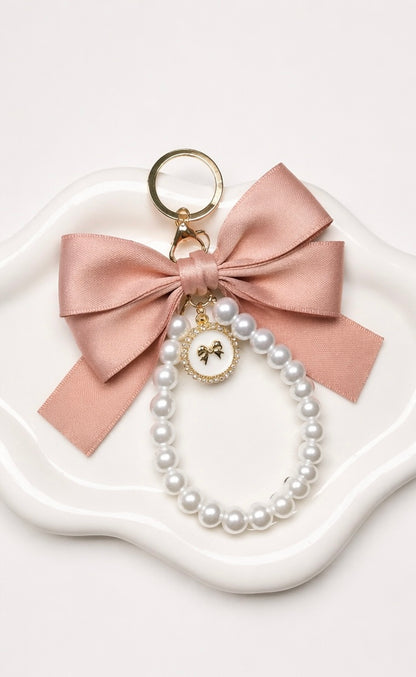 Coquette Pearl Bow Charm Keychain